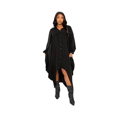Buxom Couture Women's Plus Size Drapy Shirt Maxi Dress