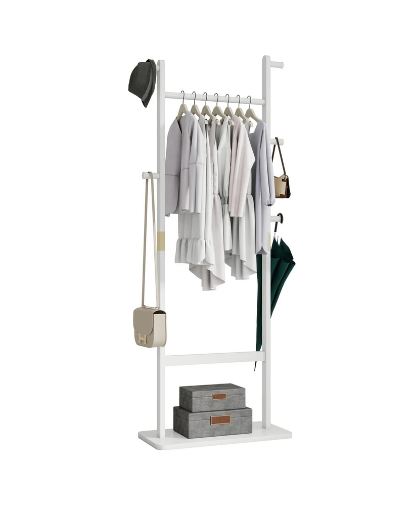 Solid Wood Coat Rack (23.6" x 11" x 64.1") for Bedroom/Entryway/Living Room (White)