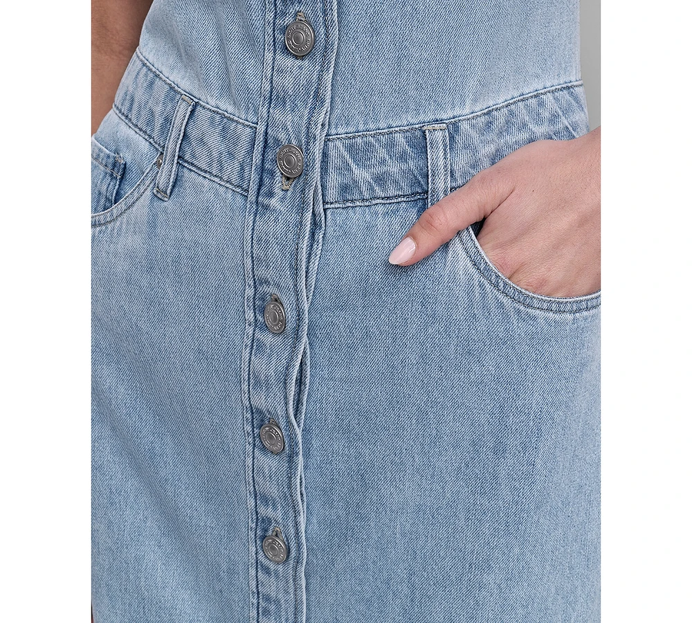 Dkny Jeans Women's Button-Front Sleeveless Midi Denim Dress - Kyo