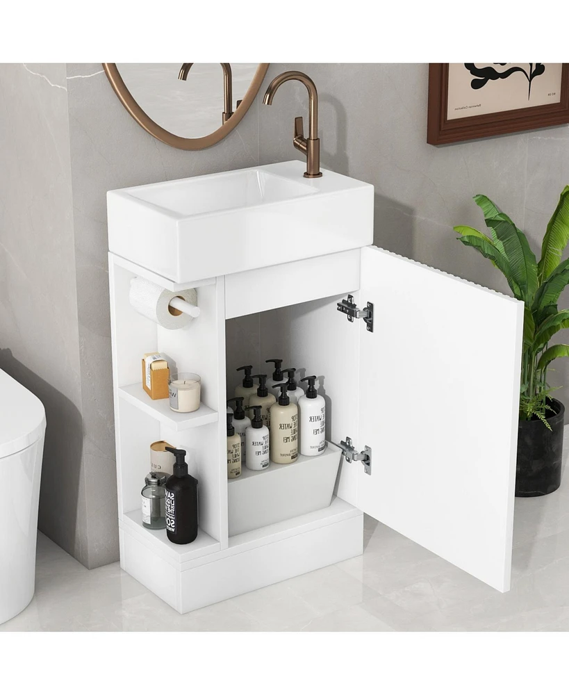 18.6" Bathroom Vanity with Sink, Bathroom Vanity Cabinet with Two-tier Shelf, Left or Right Orientation, White