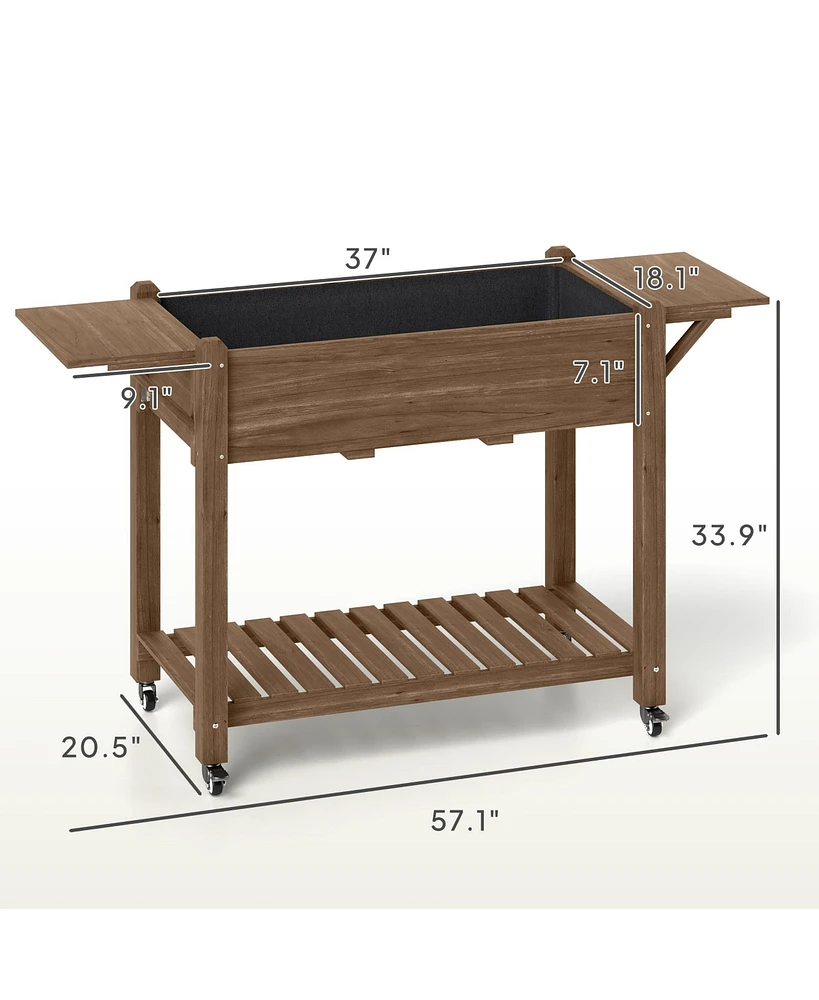 Outsunny Raised Garden Bed, Wood Planter with Liner, Natural