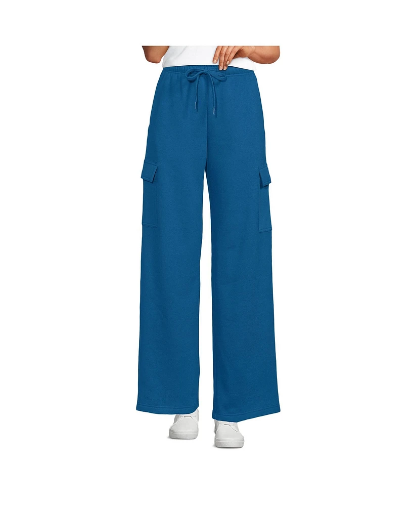 Lands' End Women's Serious Sweats High Rise Wide Leg Cargo Pant