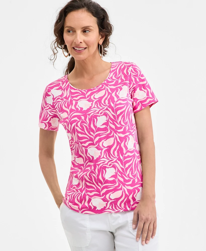 Style & Co Women's Printed Scoop-Neck Short Sleeve Top, Exclusively at Macy's