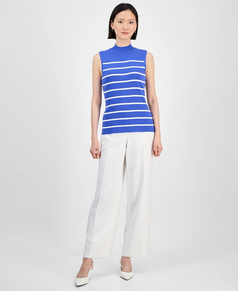 Tahari Asl Women's Striped Mock Neck Knit Top