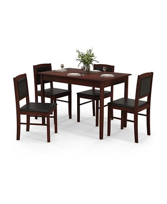 5-Piece Rubber wood Dining Table Set for 4, Space-Saving Kitchen Furniture, Pvc Leather Chairs, Waterproof Scratch-Resistant Surface, Easy Assembly
