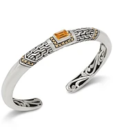 Devata Citrine & Bali Cuff Bracelet in Sterling Silver and 18K Gold Accents, Medium