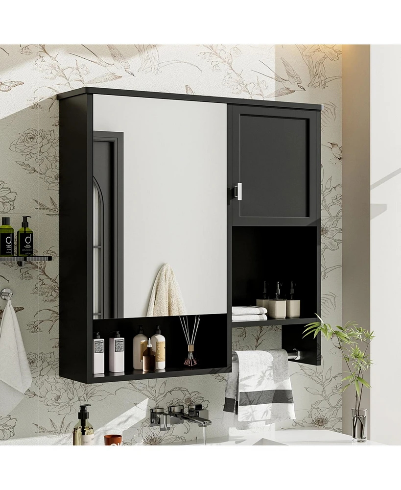 Modern Wall Mount Medicine Cabinet with Mirror and Towel Bar (29" x 28")