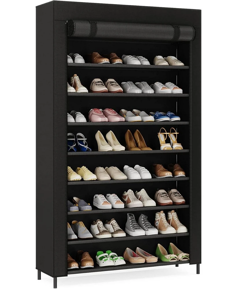 Tribesigns 10 Tier Shoes Rack with Cover,50 Pair Large Shoe Stand, Non-Woven Storage Cabinet