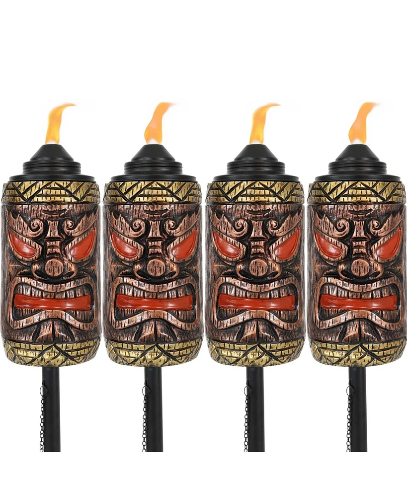 Outdoor 3-in-1 Adjustable Height Tiki Face Patio and Lawn Torch Light Set