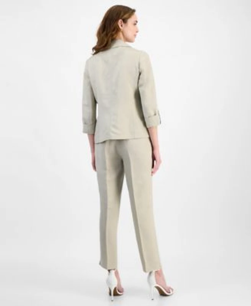 Kasper Womens Open Front 3 4 Sleeve Jacket Cowlneck Top Wide Leg Pants Regular Petite