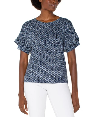 Liverpool Los Angeles Petite Ruffled-Sleeve Knit Top