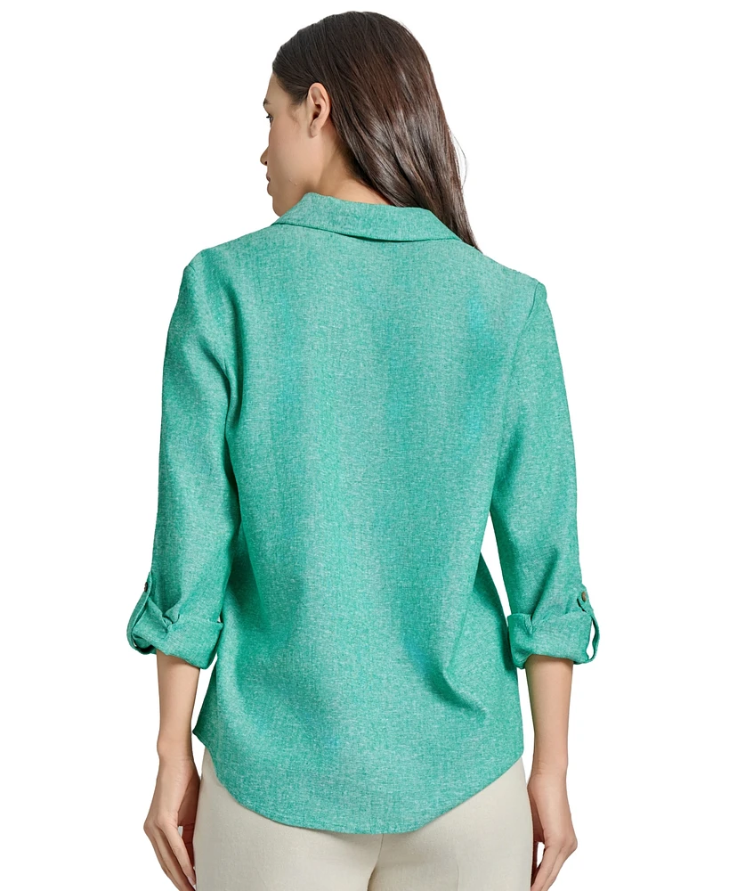 Jones New York Women's Linen-Blend Roll-Tab Shirt