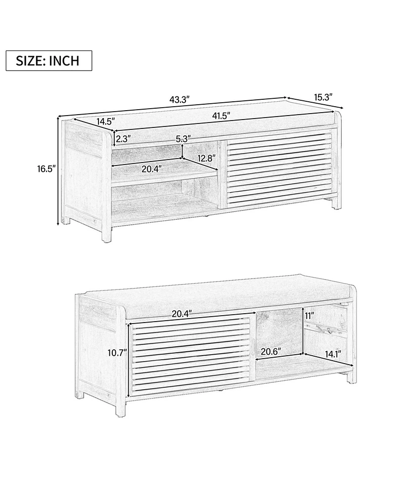 Distressed Shutter Storage Bench with Acacia Veneer for Retro Charm for Living Room