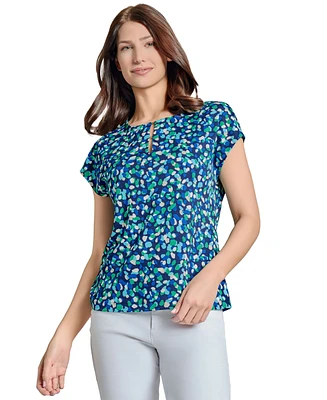 Jones New York Women's Printed Cap-Sleeve Top