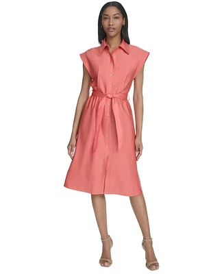 Halston Women's Satin Belted Cap-Sleeve Shirtdress