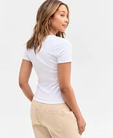 On 34th Women's Snap-Front Rib-Knit Top