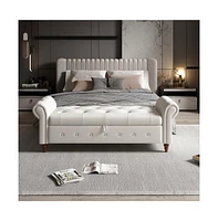 63 Inch Upholstered Storage Bench with Rolled Arms, Tufted Ottoman Large Hidden Compartment-The Pop Home