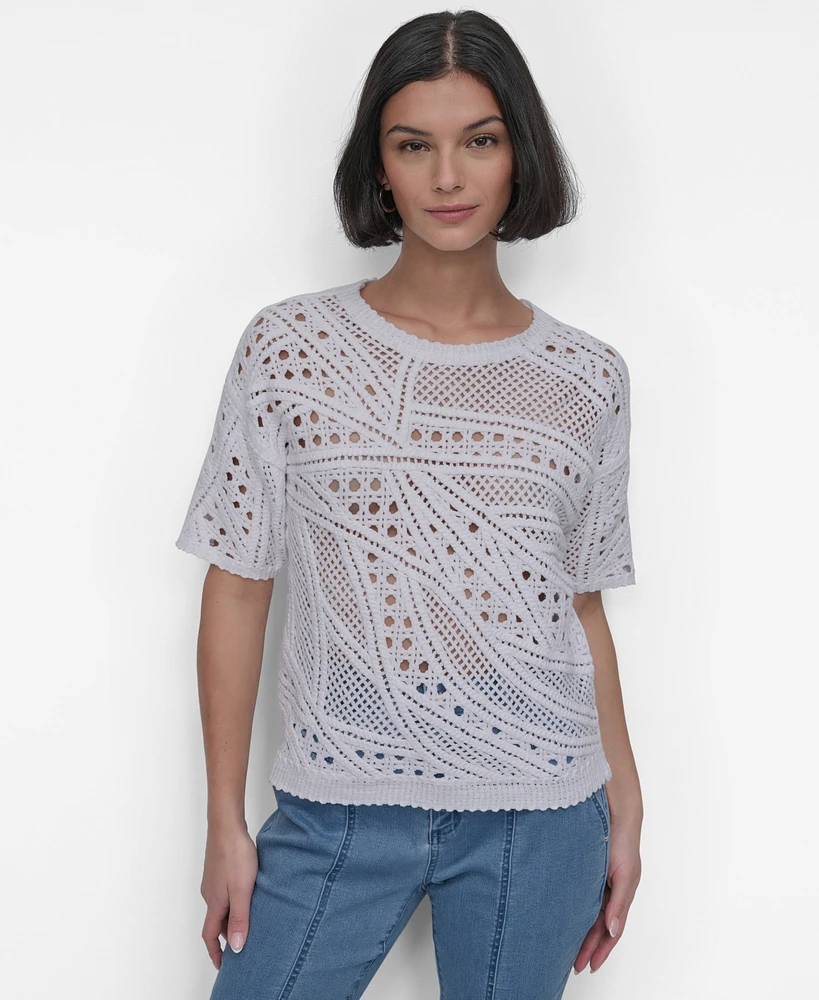 Dkny Women's Cotton Short-Sleeve Crochet Sweater