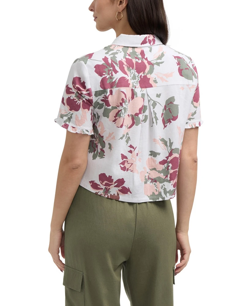 Ellen Tracy Women's Button Front Shirt with Ruffle Detail