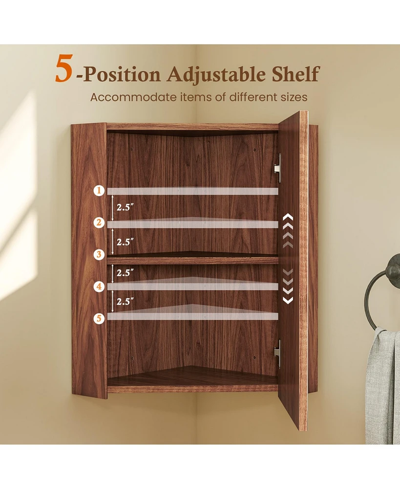 Corner Medicine Cabinet with Mirror Open Door and Adjustable Shelf