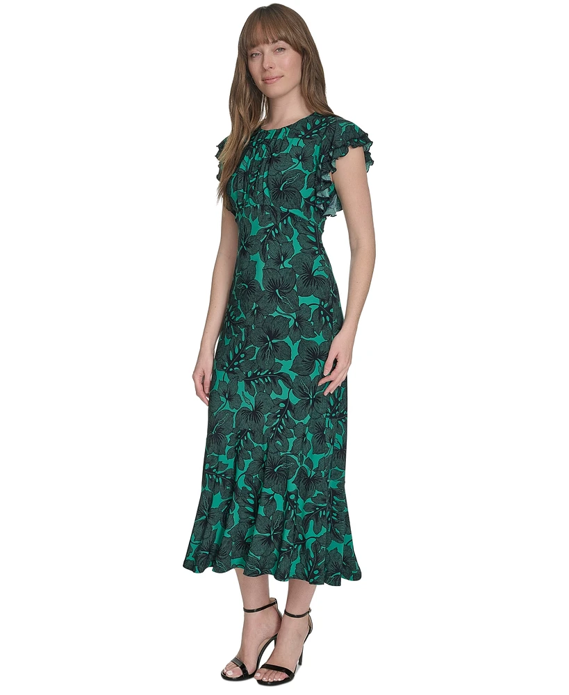 Tommy Hilfiger Women's Printed Ruffle-Sleeve Midi Dress