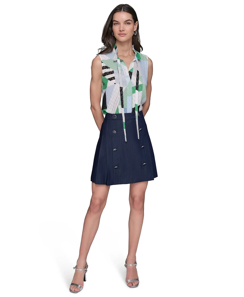 Karl Lagerfeld Paris Women's Pleated Button-Trim Skirt