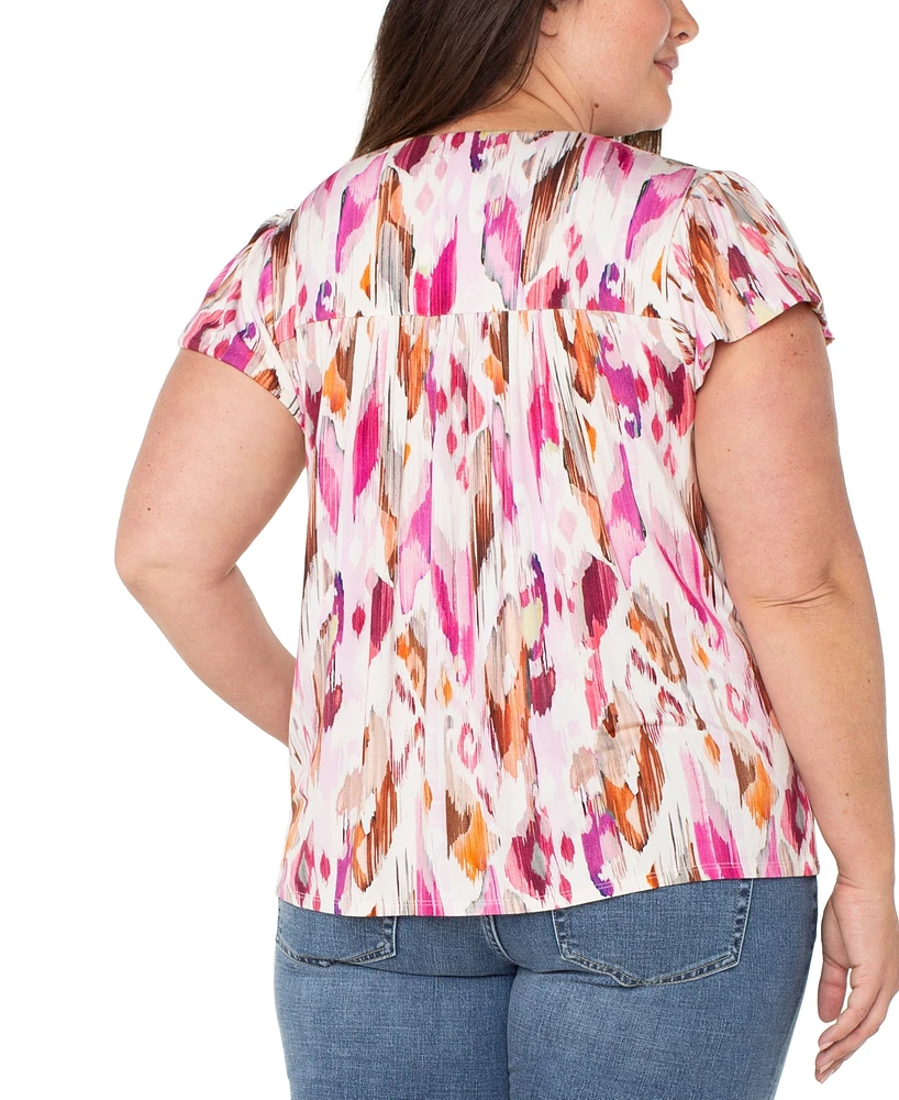 Liverpool Plus Flutter-Sleeve Button-Front Top