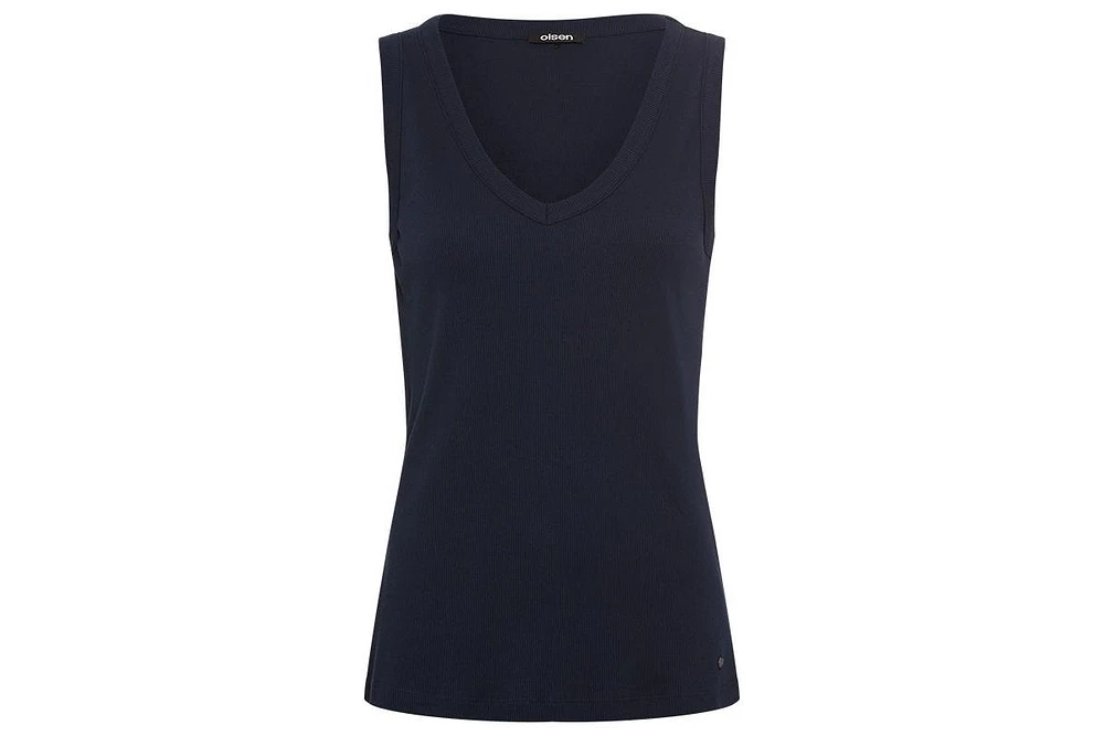 Olsen Women's Ribbed Knit Rounded V-Neck Shell