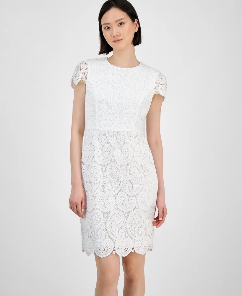 Tahari Petite Paisley Lace Cap-Sleeve Sheath Dress