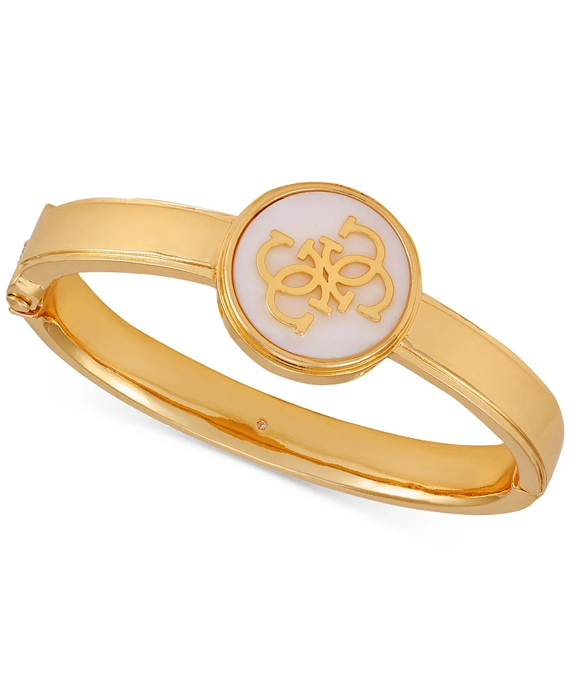 Guess Gold-Tone Mother-of-Pearl Logo Bangle Bracelet