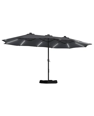 Mondawe 15 ft Solar Led Double Sided Twin Outdoor Patio Market Umbrella with Base Weight Included