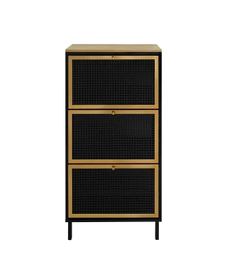 Mondawe 3 Metal Door Shoe Rack, Freestanding Modern Shoe Storage Cabinet, Metal rattan, for Entryway