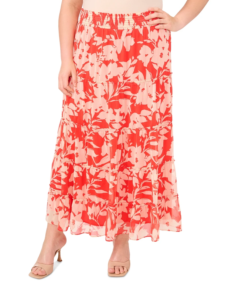 Vince Camuto Plus Tiered Smocked-Waist Maxi Skirt