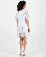 Sandra Darren Petite Eyelet-Embroidered Sheath Dress