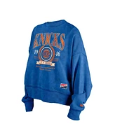 New Era Women's Blue York Knicks Hardwood Classics Enzyme Wash Oversized Boxy Pullover Sweatshirt