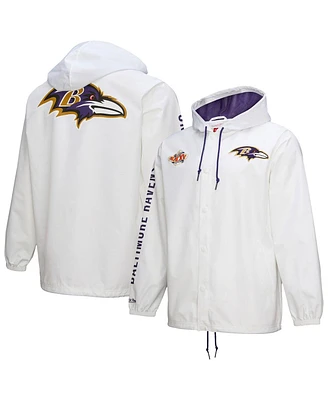 Mitchell & Ness Men's White Baltimore Ravens Vintage Logo Coaches Full-Snap Hoodie Jacket
