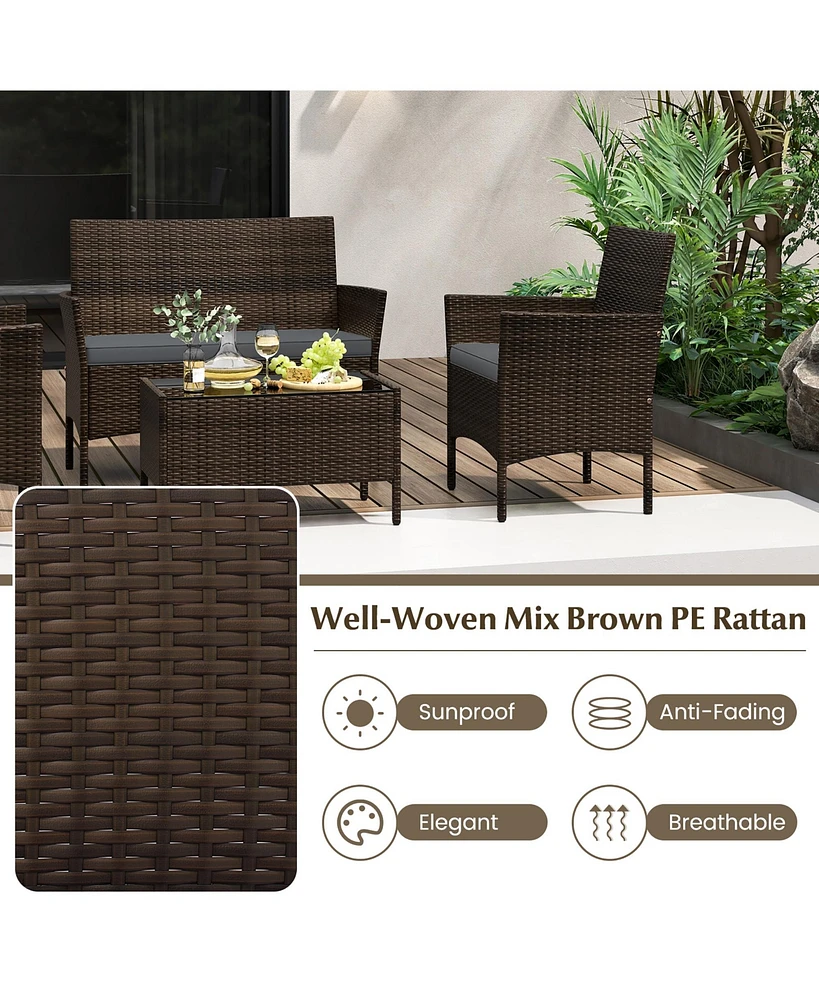 Gymax 8 Pcs Rattan Outdoor Patio Conversation Set Wicker Furniture Set w/ Chair Loveseat