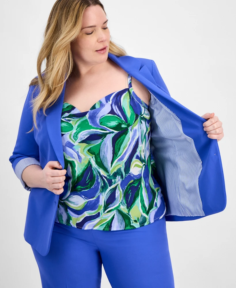 Tahari Asl Plus Contrast-Lined Two-Button Blazer