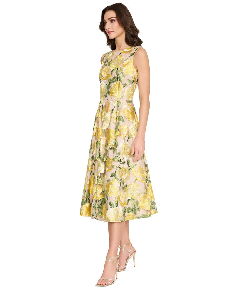 Tahari Asl Women's Floral-Embroidered A-Line Midi Dress