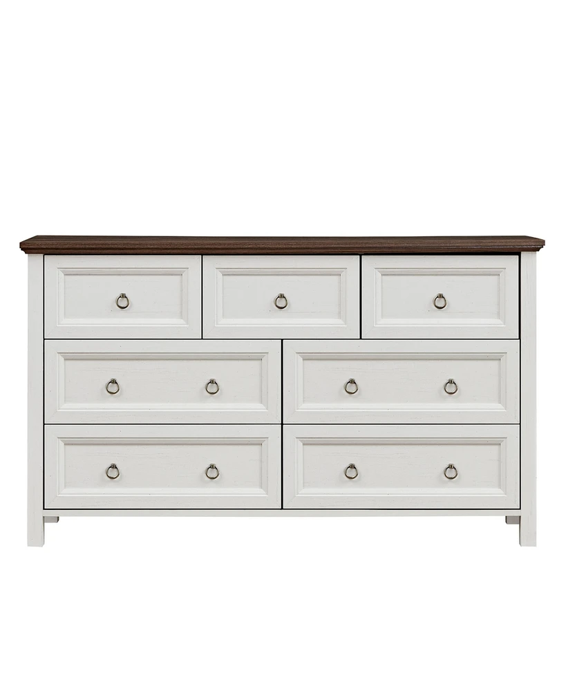 Farmhouse 7 Drawers Dresser for Bedroom, Wood Rustic Dresser Tv Stand, Storage Dressers Organizer for Bedroom, Living Room,Hallway