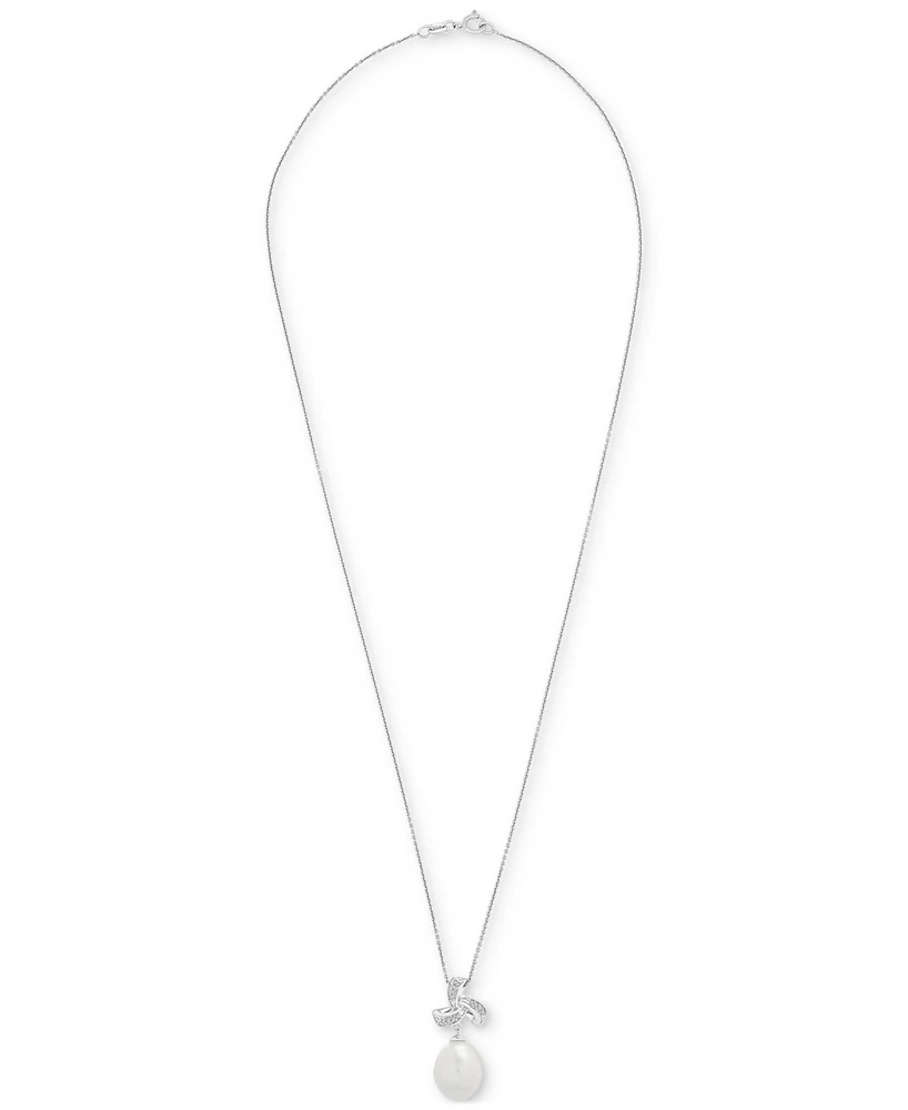 Cultured Freshwater Pearl & Diamond (1/10 ct. t.w.) Pendant Necklace & Drop Earrings Set in Sterling Silver