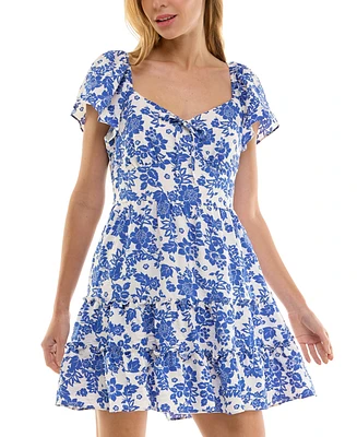 Crystal Doll Juniors' Floral-Print Smocked-Back Dress