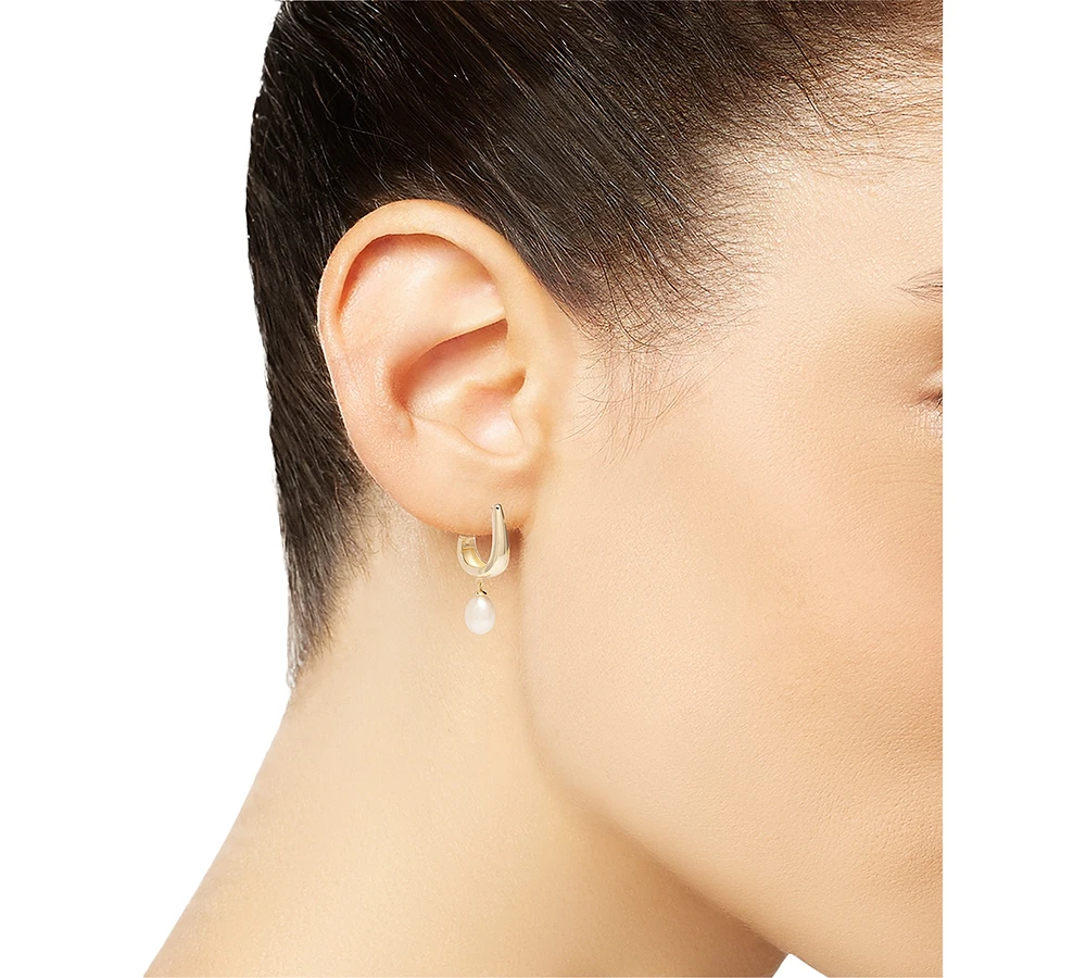 Baroque Cultured Freshwater Pearl (7x9mm) Charm Oval Hoop Earrings in 18k Gold-Plated Sterling Silver