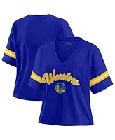 Wear by Erin Andrews Women's Royal Golden State Warriors Plus Color Block Boxy V-Neck T-Shirt