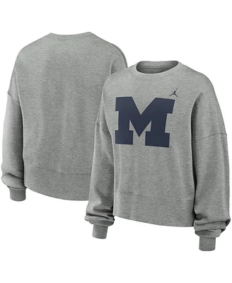 Jordan Women's Heather Gray Michigan Wolverines Essential Fleece Oversized Logo Pullover Sweatshirt