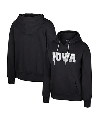 Colosseum Women's Black Iowa Hawkeyes Reflection Rhinestone Drawcord Pullover Hoodie