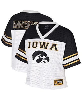 Colosseum Women's White Iowa Hawkeyes Treasure Cropped Football Jersey
