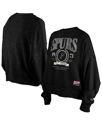 New Era Women's Black San Antonio Spurs Hardwood Classics Enzyme Wash Oversized Boxy Pullover Sweatshirt