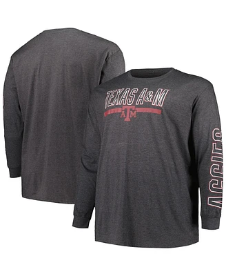 Profile Men's Heather Charcoal Texas A&M Aggies Big Tall Two-Hit Graphic Long Sleeve T-Shirt