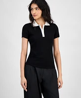 Bar Iii Women's Short-Sleeve Rib-Knit Polo Shirt, Exclusively at Macy's